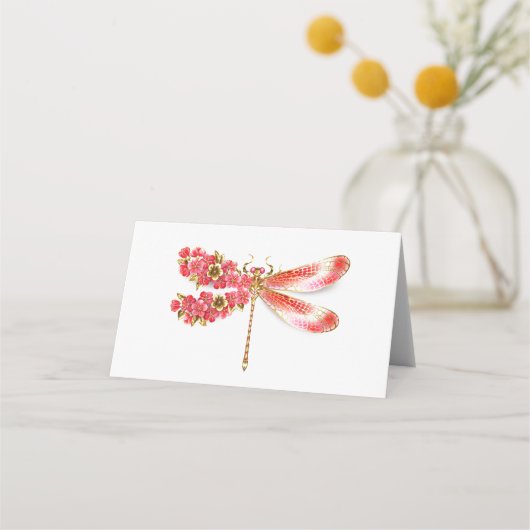 Carte De Placement libellule de fleurs avec sakura de bijoux (Devant)