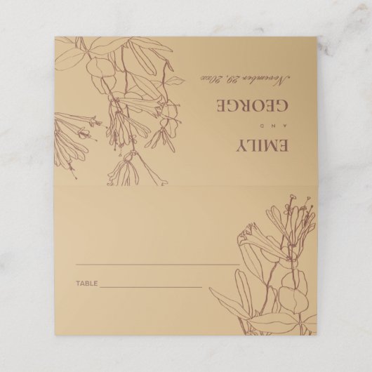 CARTE DE PLACEMENT LIGNE RUSTIQUE JAUNE MODERNE OCRE DESSINÉE FLORALE (Extérieur déplié)