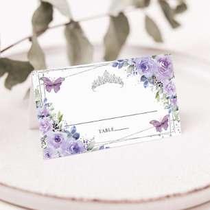 Carte De Placement Lilas Violet Floral Argent Quinceañera 16 Annivers