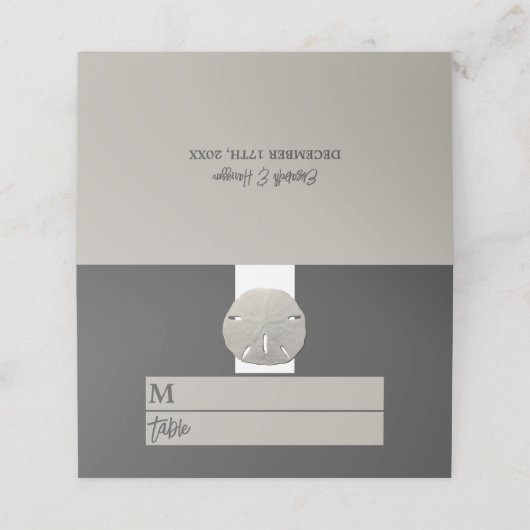 Carte De Placement Lone Sand Dollar - Charcoal Grey - Beach Wedding (Extérieur déplié)
