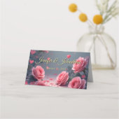 Carte De Placement Love is in Bloom Pink Roses Wedding Guest Table  (Dos)
