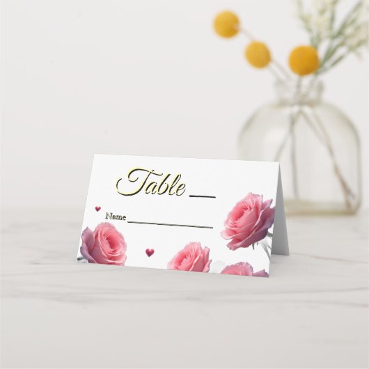 Carte De Placement Love is in Bloom Pink Roses Wedding Guest Table  (Devant)