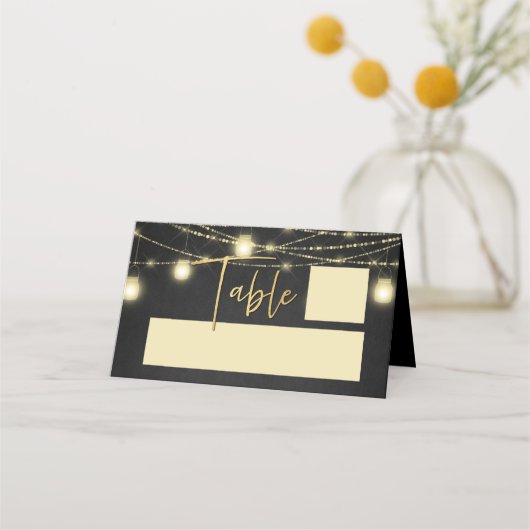 Carte De Placement Lumières de chaîne de script Gold Black Élégant (Devant)