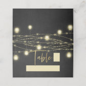 Carte De Placement Lumières de chaîne de script Gold Black Élégant (Extérieur déplié)