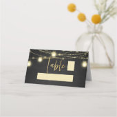 Carte De Placement Lumières de chaîne de script Gold Black Élégant (Devant)