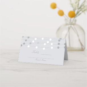 Carte De Placement Lumières de Chaîne en Argent Blanc Mariage Moderne
