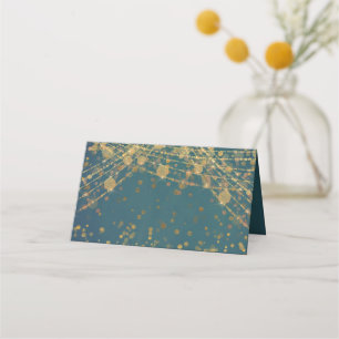 Carte De Placement Lumières de chaîne scintillantes sarcelle or Bokeh