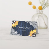 Carte De Placement Lumières de mariage en bois de tournesol bleu mari (Dos)