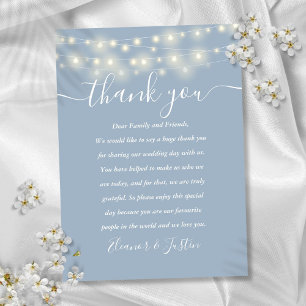 Carte De Placement Lumières en fil bleu poussiéreux Mariage Remerciem
