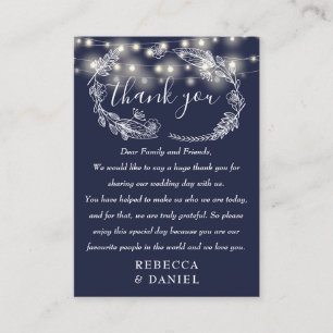 Carte De Placement Lumières Guirlandes Merci Mariage Bleu Nuit