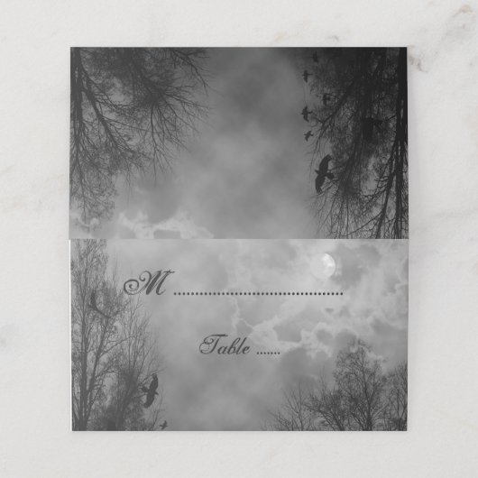 Carte De Placement Lune hantée avec Ravens Folded Place Card (Extérieur déplié)