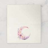 Carte De Placement Lune rose Croissant avec de jolies fleurs (Extérieur déplié)