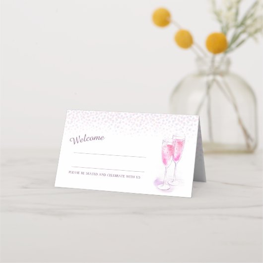 Carte De Placement Lunettes de champagne rose mariage (Devant)