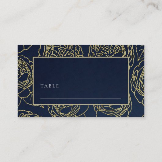 CARTE DE PLACEMENT LUXE NAVY FAUX OR ÉLÉGANT ROSE FLEURALE MARIAGE (Devant)