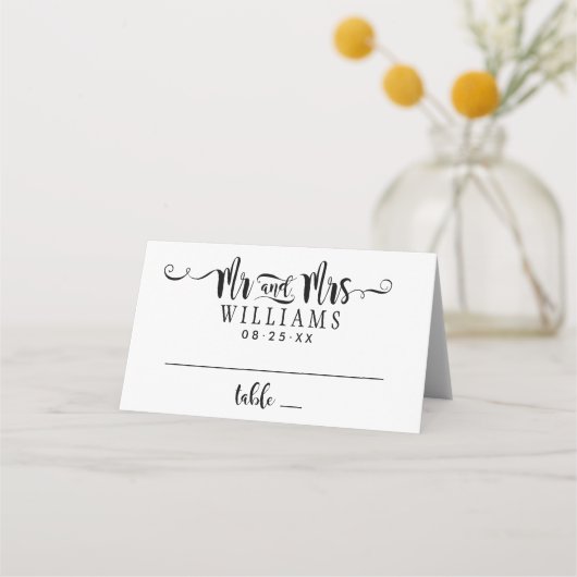 Carte De Placement M. et Mme Modern Black Mariage manuscrit manuscrit (Devant)