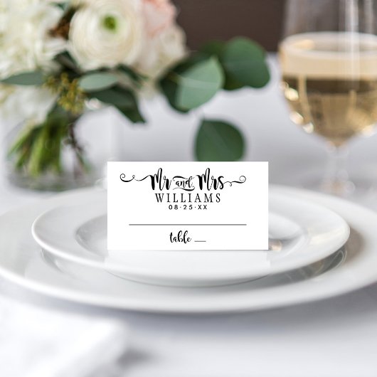 Carte De Placement M. et Mme Modern Black Mariage manuscrit manuscrit