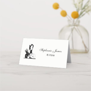 Carte De Placement Madame vintage With Pearls Blk White d'art déco