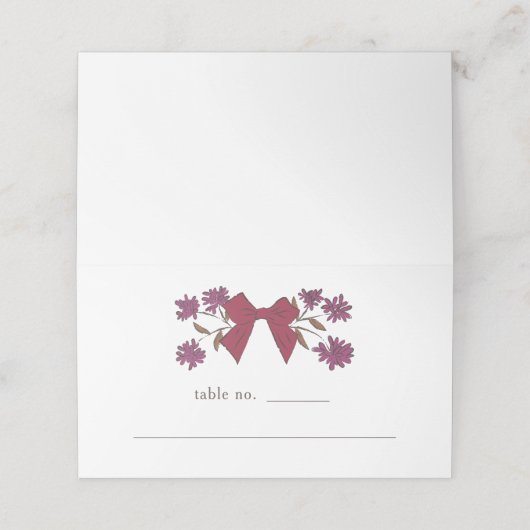 Carte De Placement Magenta Bow Floral Mariage Numéro de table (Extérieur déplié)