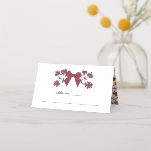 Carte De Placement Magenta Bow Floral Mariage Numéro de table (Devant)