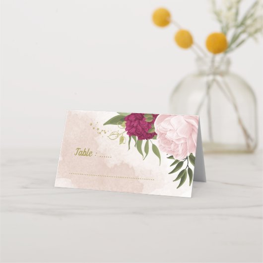 Carte De Placement magenta fleurs roses feuilles verts (Devant)