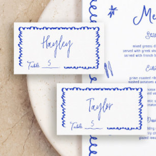 Carte De Placement Main dessinée Whimsical Fun Blue Mariage table pla