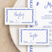 Carte De Placement Main dessinée Whimsical Fun Blue Mariage table pla