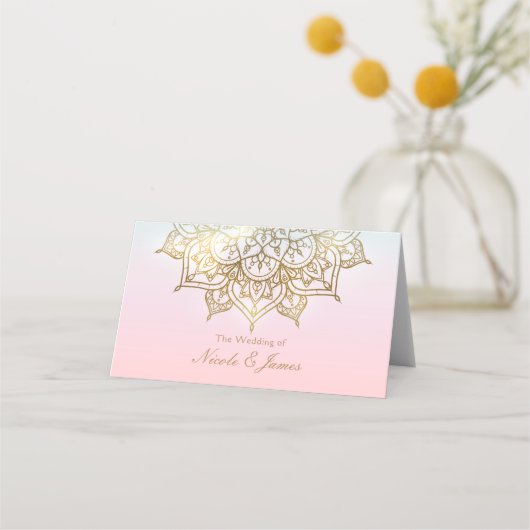 Carte De Placement Mandala doré Table chic moderne assise rose pêche (Devant)