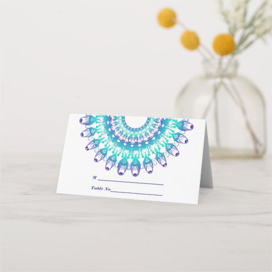 Carte De Placement mandala ethnique turquoise. Texte. (Devant)