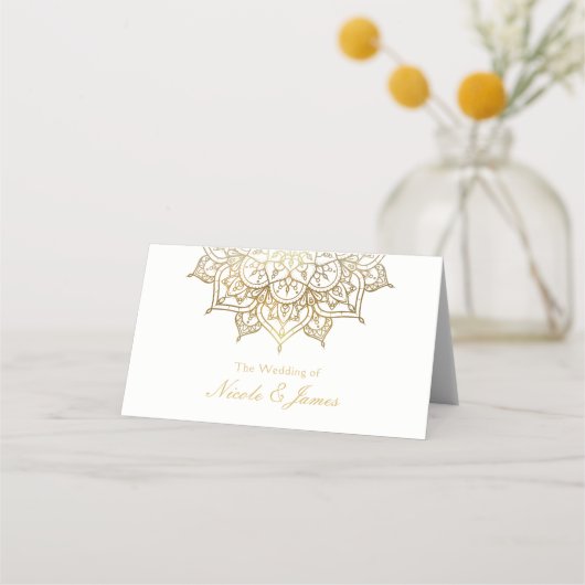 Carte De Placement Mandala Or Blanc Chaise de Table Mariage Moderne C (Devant)