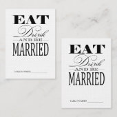 Carte De Placement Mangez Boire & Etre Marié, Linen Tableau Numéro Ca (Devant / Derrière)