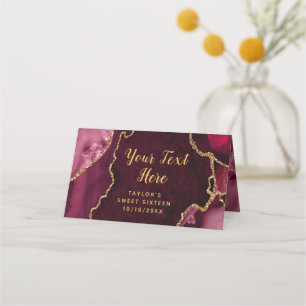 Carte De Placement Marbre d'agate rouge et or Sweet Sixteen