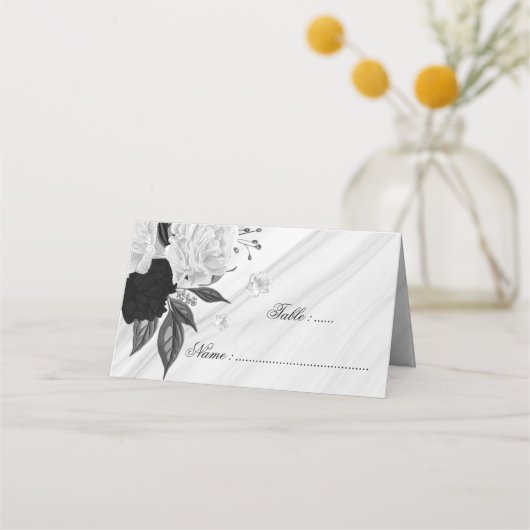 Carte De Placement marbre floral noir et blanc (Devant)