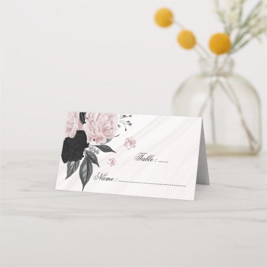 Carte De Placement marbre floral noir et rose (Devant)