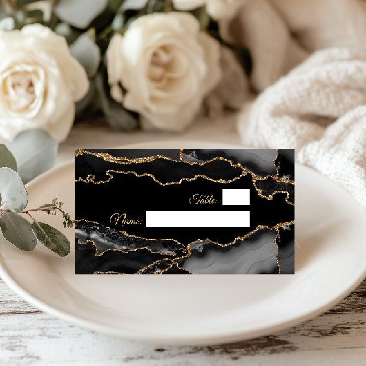 Carte De Placement Marbre Moderne Bleu et Or Agate