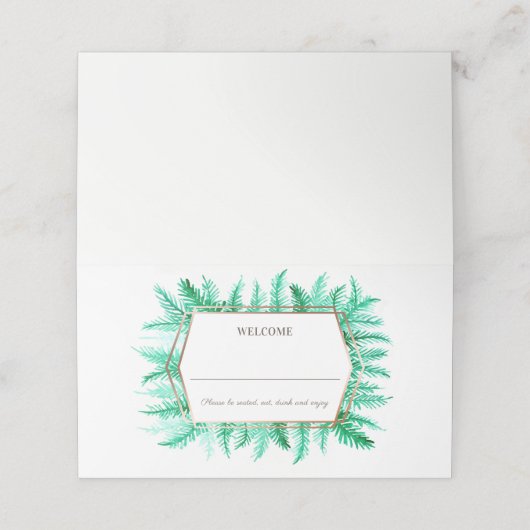 Carte De Placement Mariage à feuillage persistant vert (Extérieur déplié)