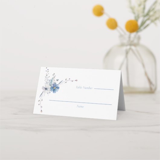 Carte De Placement Mariage à fleurs bleues Dusty (Devant)