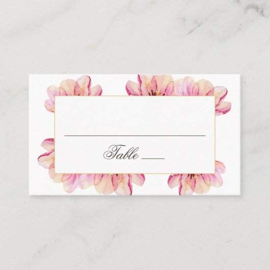 Carte De Placement Mariage à fleurs rose aquarelle. Fleurs de jardin (Devant)