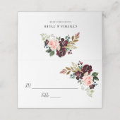 Carte De Placement mariage à fleurs rose bordeaux et rousse (Extérieur déplié)