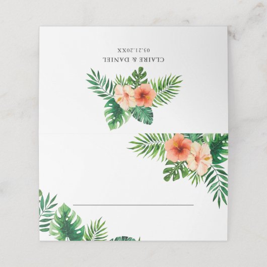 Carte De Placement Mariage à fleurs vert et blanc Tropica (Extérieur déplié)