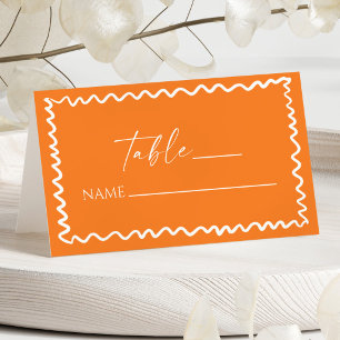 Carte De Placement Mariage à la frontière ondulée Citrus Orange Capri