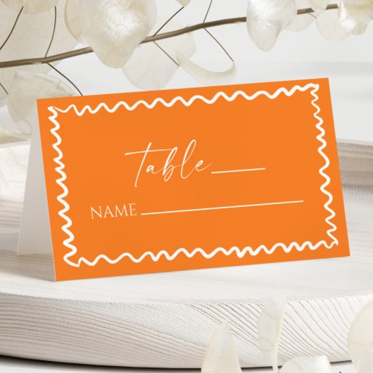 Carte De Placement Mariage à la frontière ondulée Citrus Orange Capri