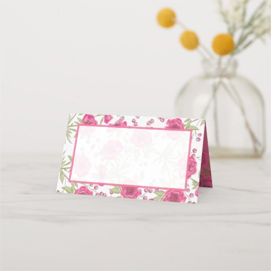Carte De Placement Mariage à la rose rose vif (Devant)
