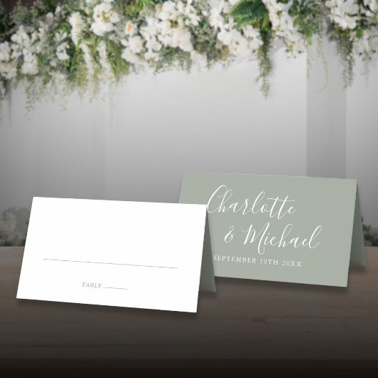 Carte De Placement Mariage à l'écriture cursive verte sauge