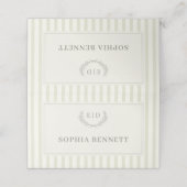 Carte De Placement Mariage à rayures vert sauge et monogramme (Extérieur déplié)