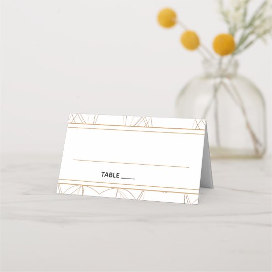 Carte De Placement Mariage Abstrait blanc lignes cuivre (Devant)