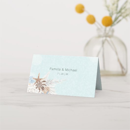Carte De Placement Mariage Aqua Ocean & Shells (Dos)