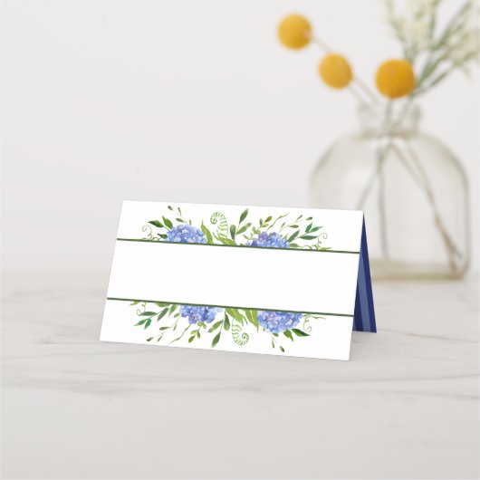 Carte De Placement Mariage Aquarelle Florale aux Hortensias Bleus (Dos)