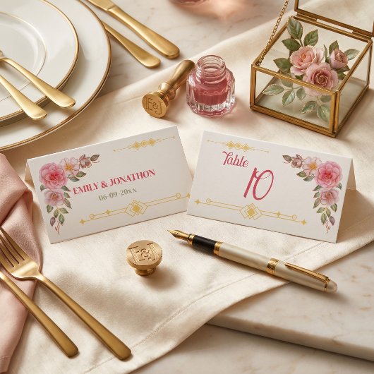 Carte De Placement Mariage aquarelle florale dorée