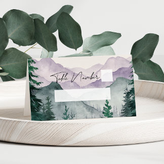 Carte De Placement Mariage aquarelle forêt de montagne brumeuse 