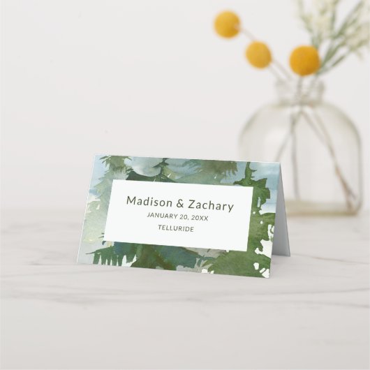 Carte De Placement Mariage aquarelle forêt de montagne rustique (Devant)